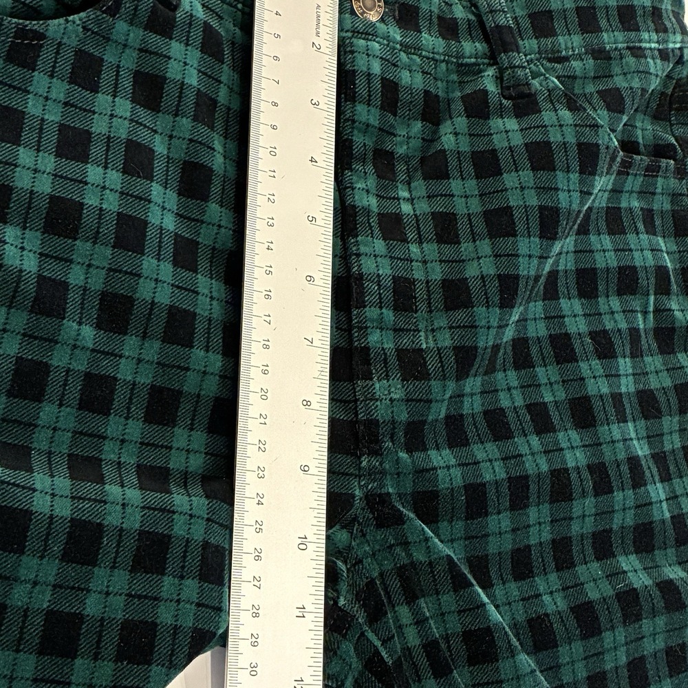 TALBOTS Velveteen Straight Leg Pants‎ Womens 10 Green Black Tartan Plaid Stretch - Picture 8 of 9